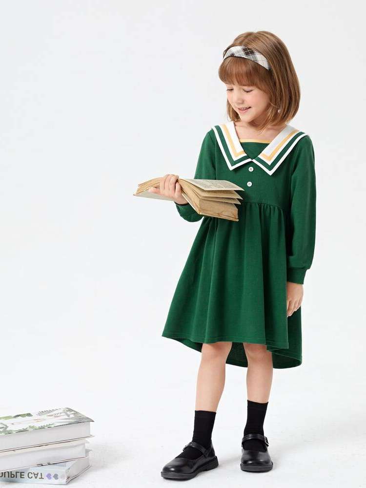 Green  Knee Length Kids Clothing 797