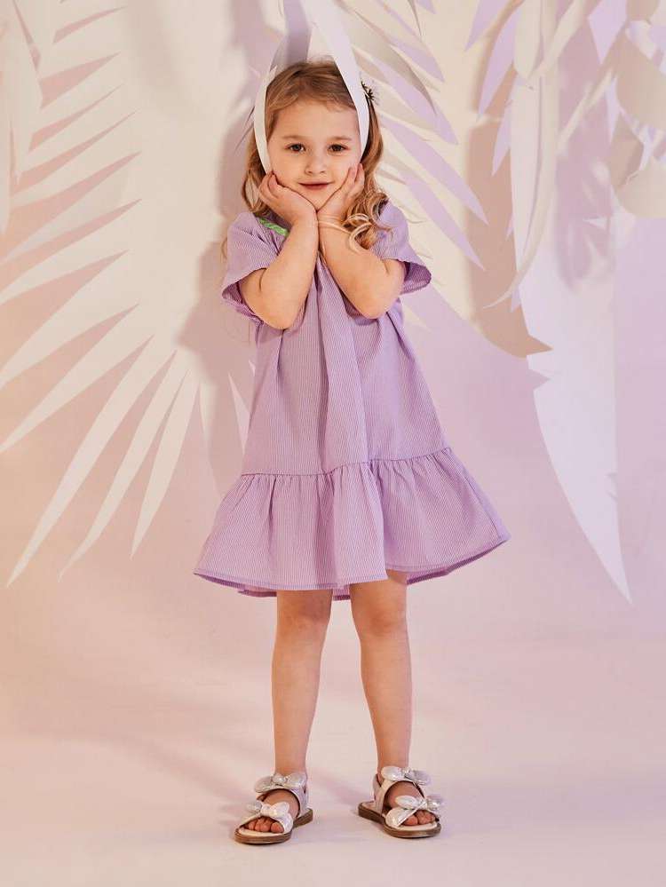  Round Neck Ruffle Hem Toddler Girl Dresses 475