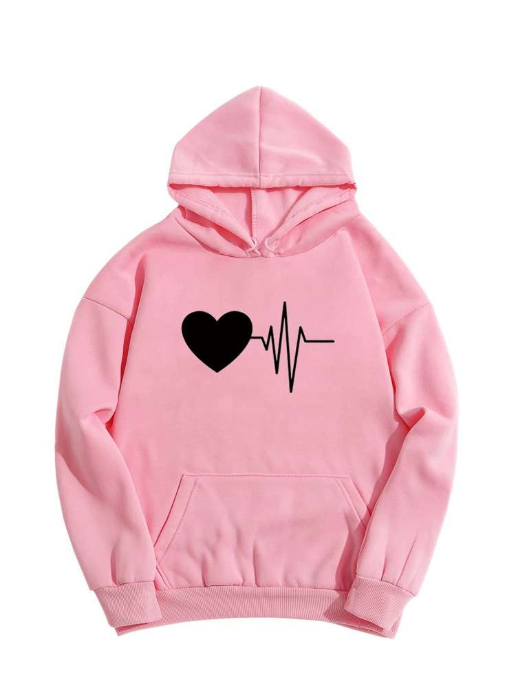 Heart Green Hooded Regular Women Sweatshirts 580