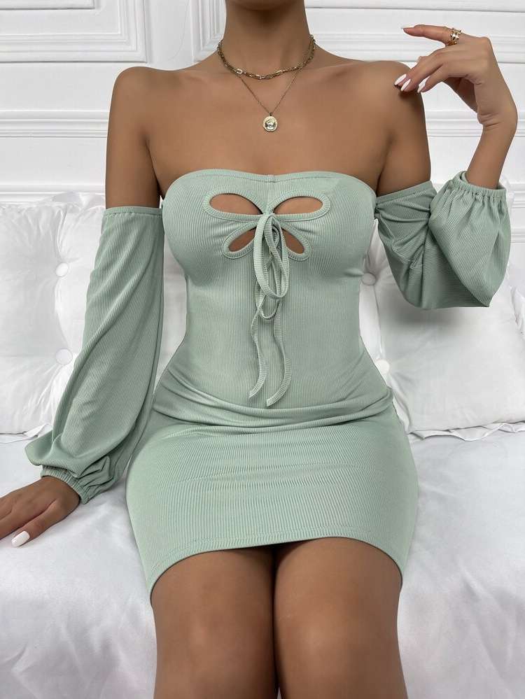 Off the Shoulder Long Sleeve Sexy Green Women Clothing 4914