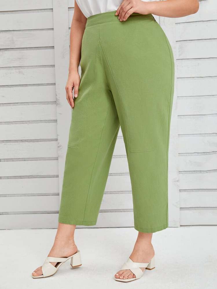 Green  Plain Plus Size Bottoms 4894