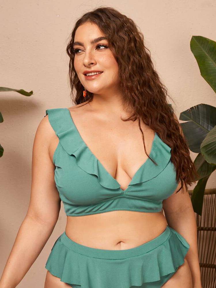 Ruffle Green  Plus Size Swimwear 480