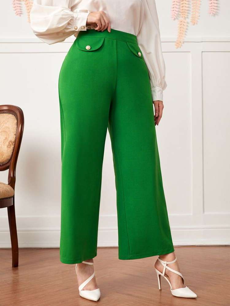  Elegant Plain Plus Size Pants 7811