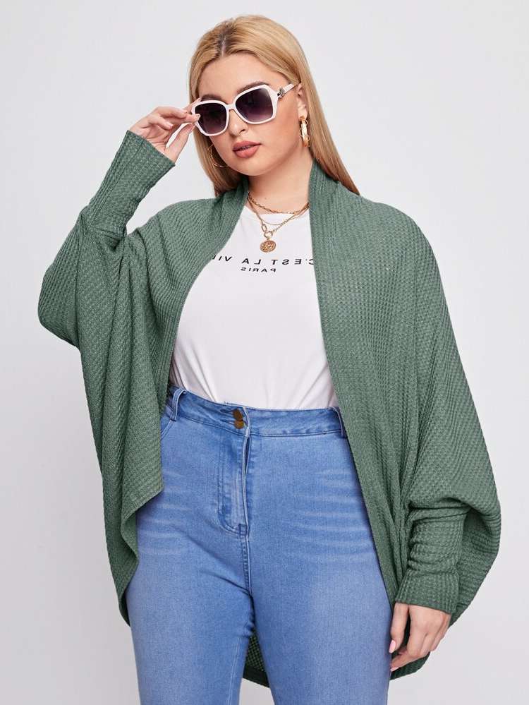 Green Regular Fit Casual Plus Size Coats 9543