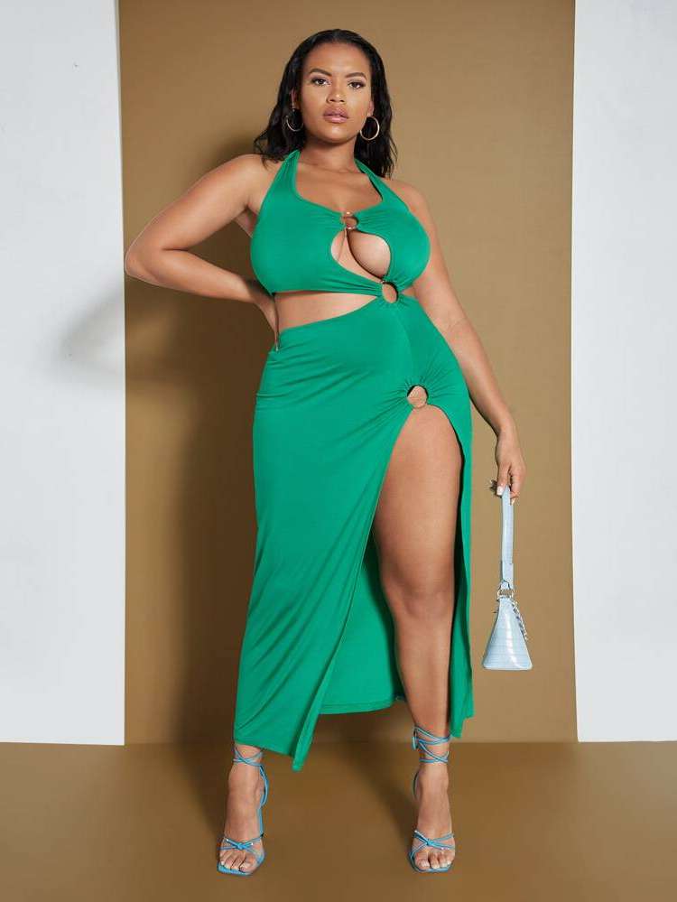 Sleeveless Halter Backless Plus Size Dresses 314