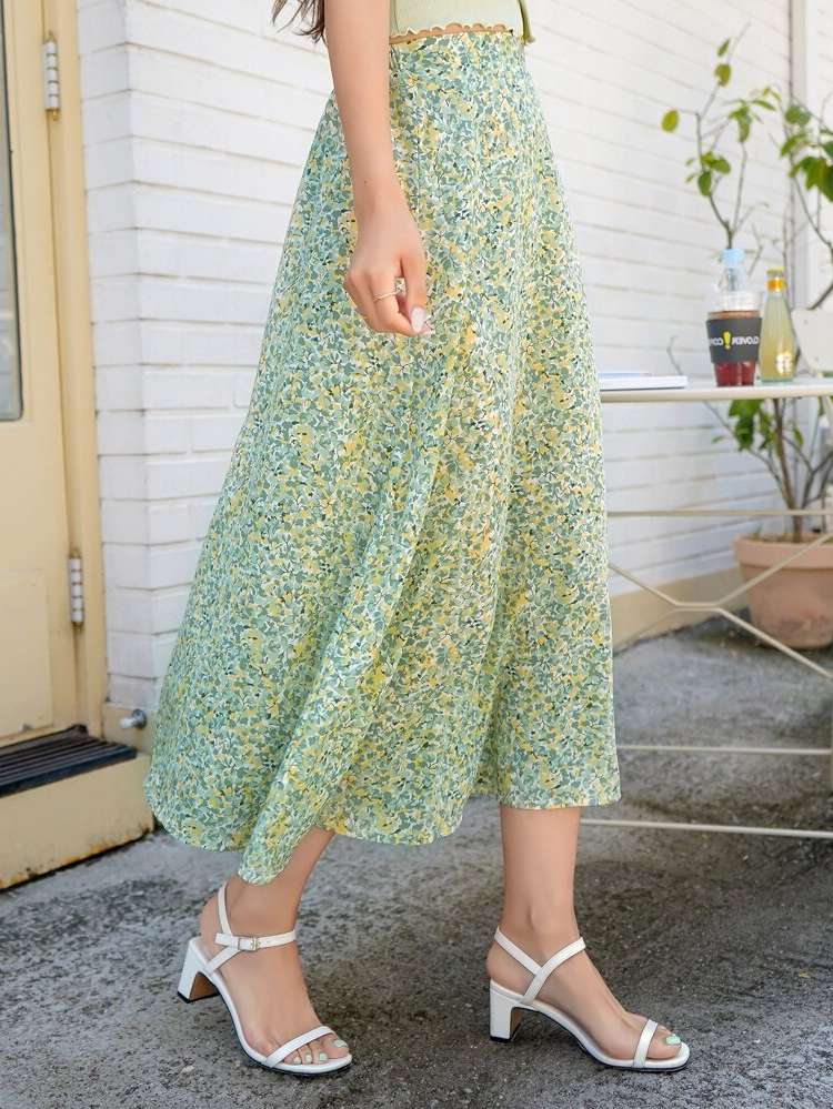  Green Ditsy Floral Women Skirts 593