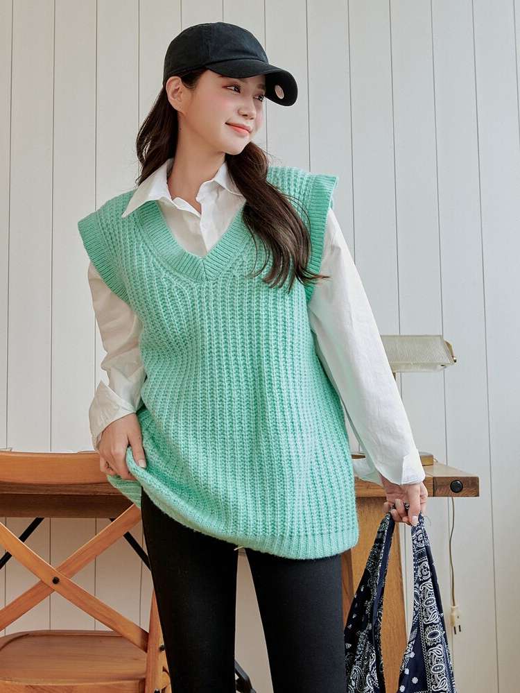  Green Casual V neck Women Knitwear 823