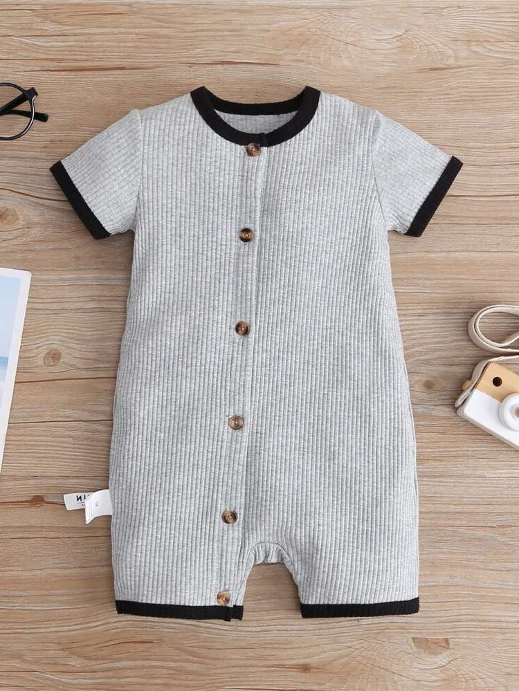 Grey  Short Sleeve Baby Rompers 4270