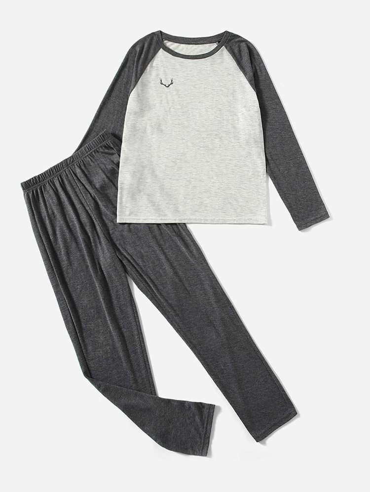 Grey Colorblock Round Neck Boys Loungewear 7680