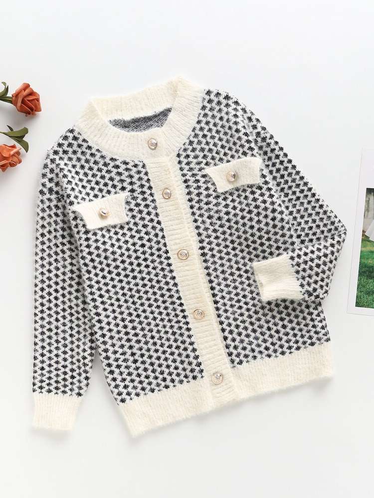 All Over Print Round Neck Long Sleeve Grey Kids Clothing 6286