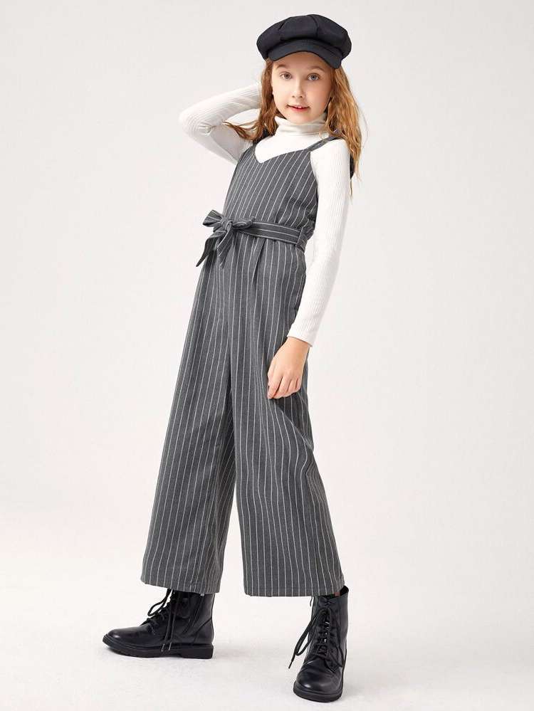 Straps Long Grey Regular Fit Girls Jumpsuits 2120