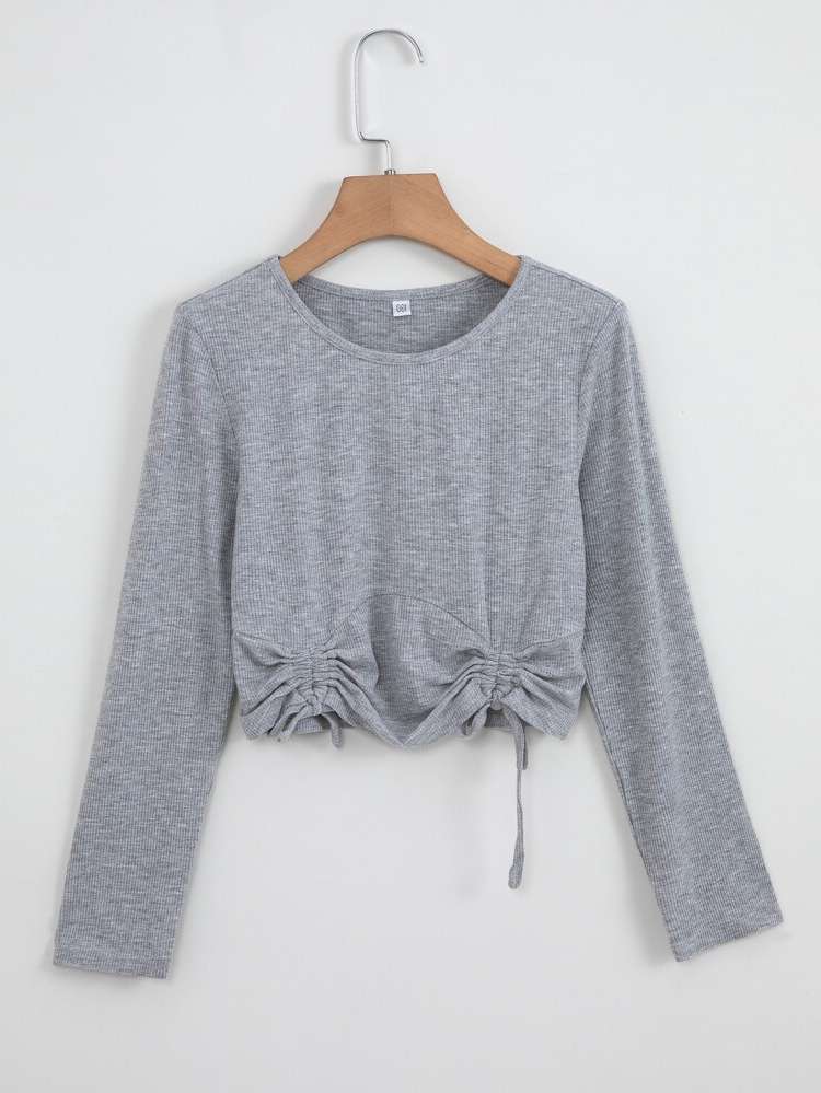 Regular Fit Crop Long Sleeve Casual Girls T-Shirts 4089