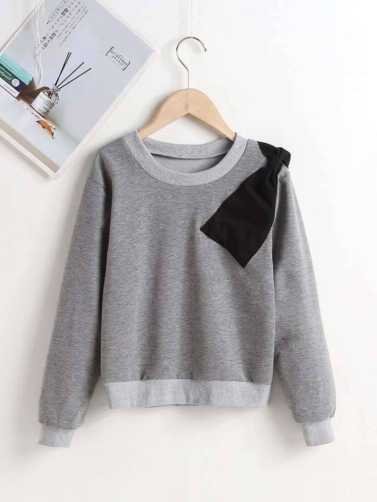 Big Bow Colorblock Round Neck Regular Fit Girls Clothing 197