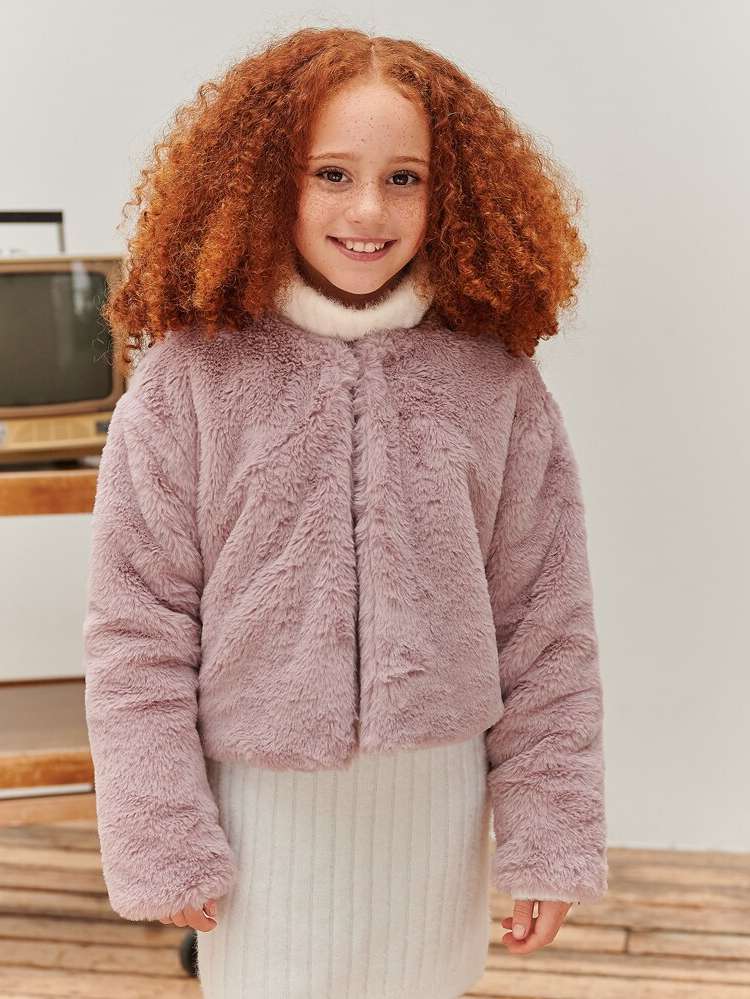 Grey Round Neck Regular Girls Outerwear 674