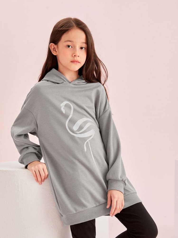 Regular Fit Long Sleeve Grey Cartoon Girls Sweatshirts 5035