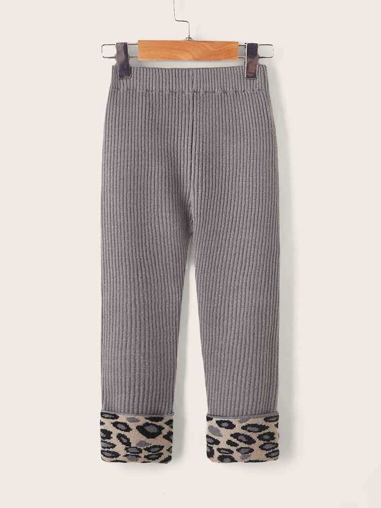 Leopard Casual Rib-Knit Grey Toddler Girls Knitwear 8713