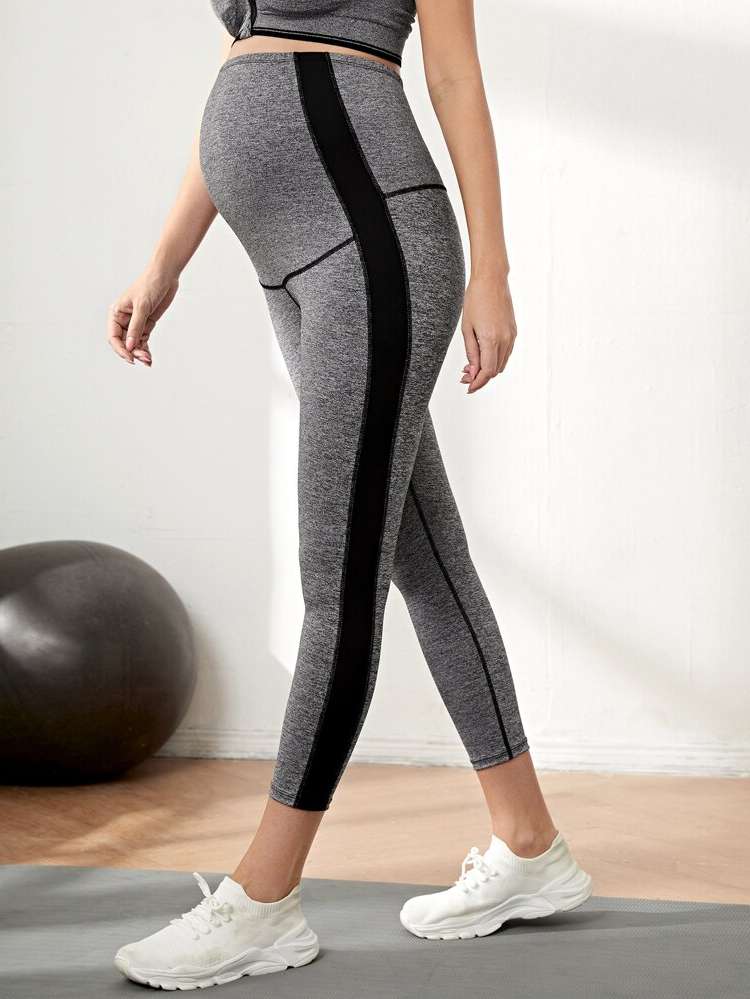 Pocket  Colorblock Maternity Leggings 3834