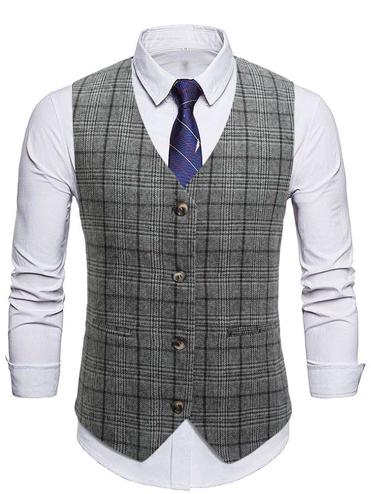 Plaid V neck Grey Belted Men Suits  Separates 275