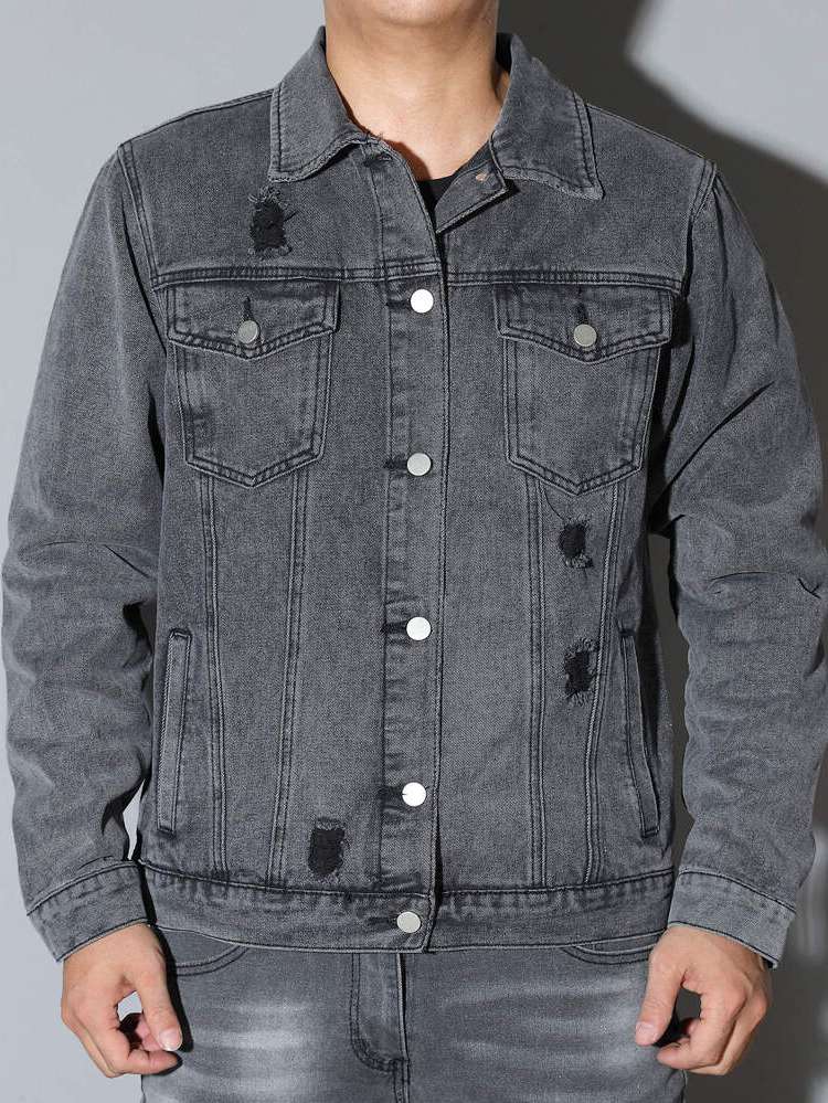 Grey Casual Regular Fit Men Denim Jackets 6575