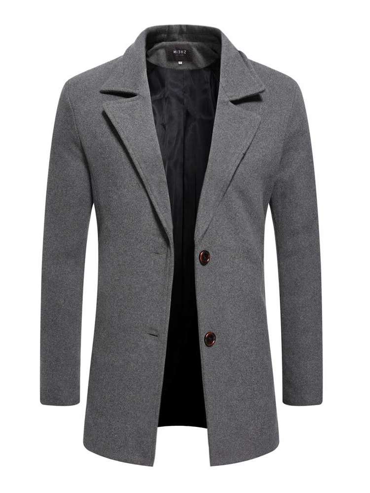 Lapel Plain Midi Men Outerwear 1320