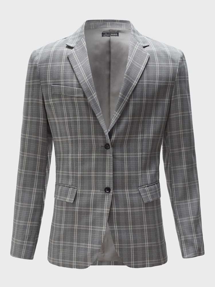 Regular Lapel Plaid Regular Fit Men Suits  Separates 294