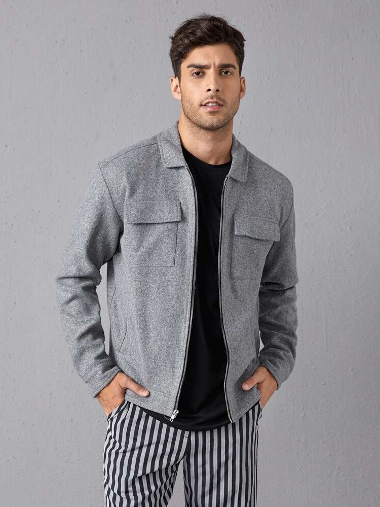 Casual Plain Grey Long Sleeve Men Clothing 8699