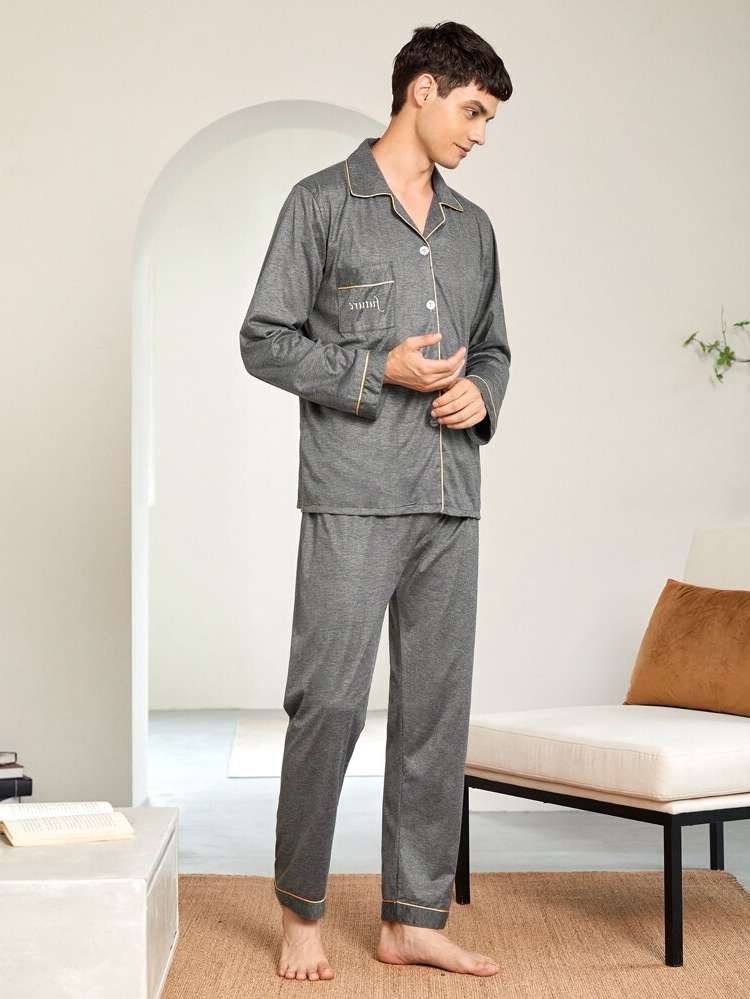 Casual Long Sleeve Letter Men Loungewear Sets 7570