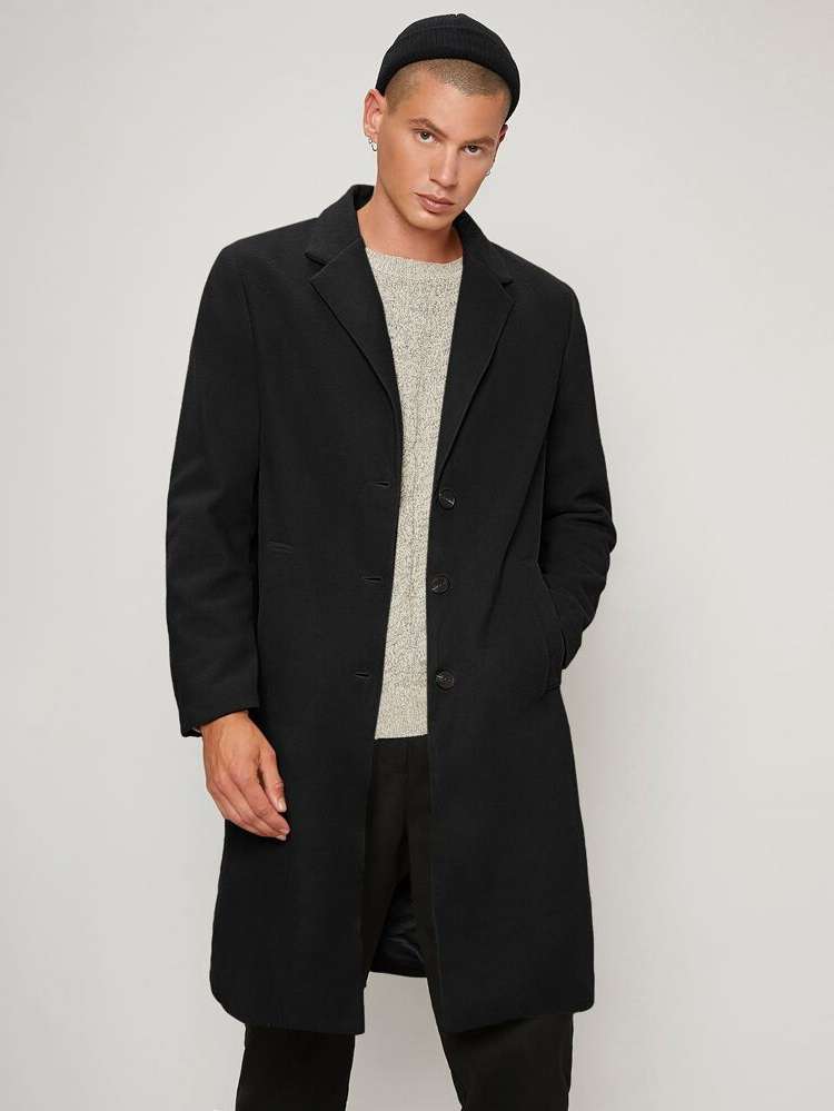 Casual Button Lapel Plain Men Outerwear 7780