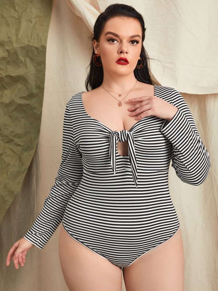 Striped Sexy Cut Out Women Plus Clothing 93