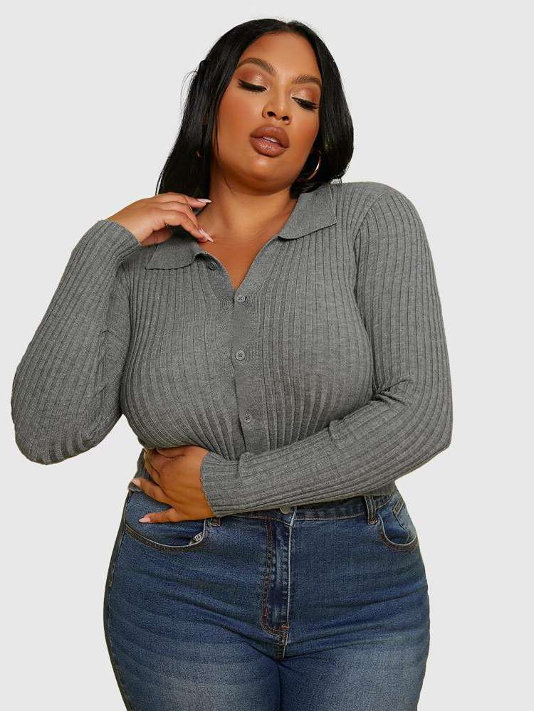  Casual Collar Plus Size Knitwear 9082