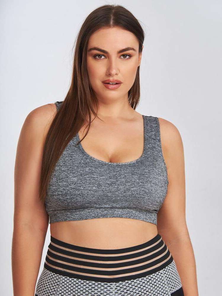 Sleeveless Grey Criss Cross Women Plus Activewear 850