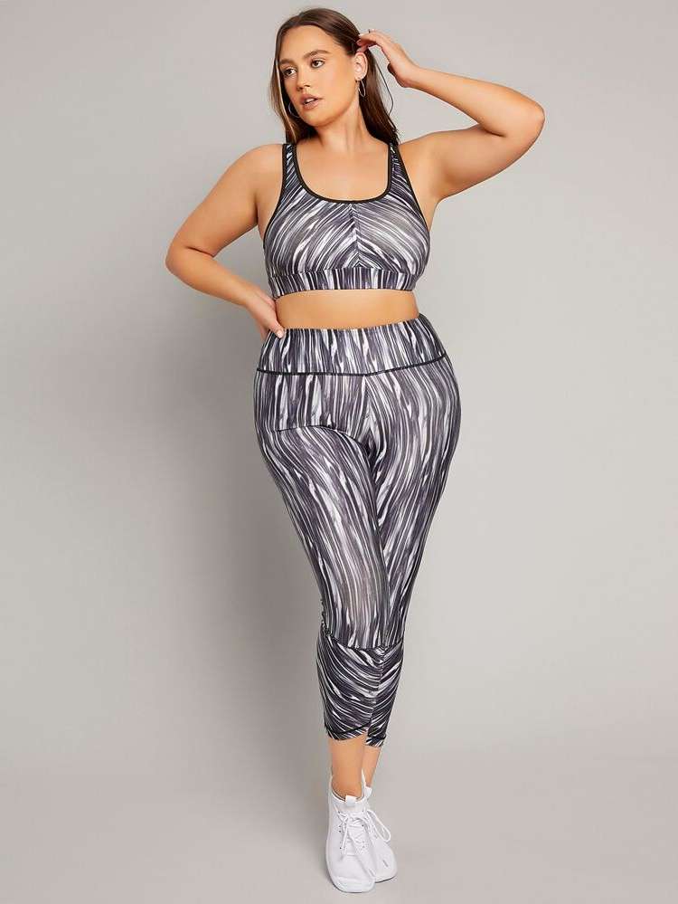  Striped Sleeveless Plus Size Sports Sets 480