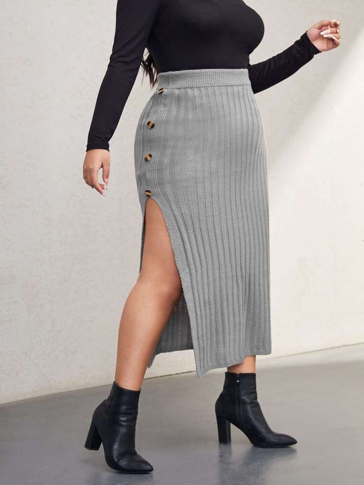 Grey Long  Plus Size Knitwear 870