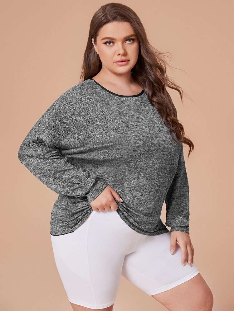  Regular Fit Round Neck Plus Size Sports Tops 3604