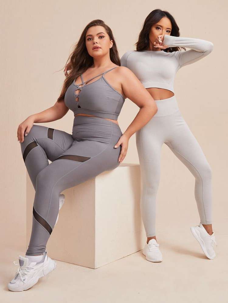  Sleeveless Spaghetti Strap Plus Size Sports Sets 2032