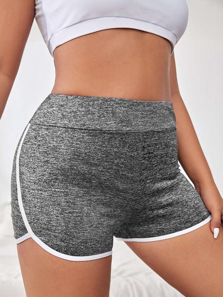 Skinny Grey Contrast Binding Plus Size Sports Shorts 6492