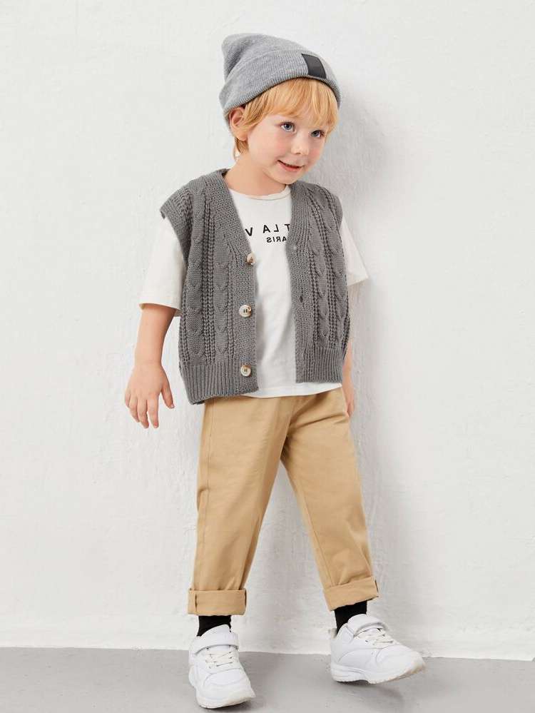  Grey Regular Fit Sleeveless Toddler Boy Cardigans 2248