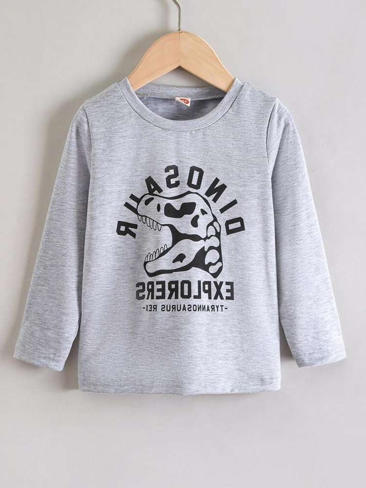 Long Sleeve Casual Round Neck Grey Kids Clothing 7902