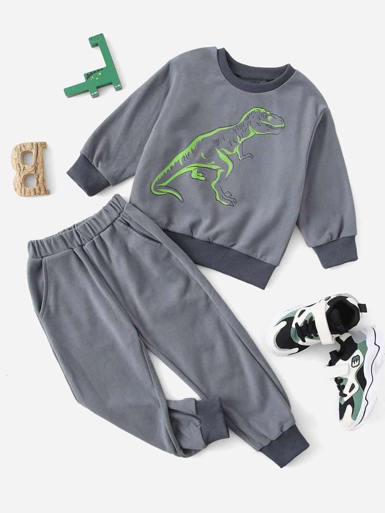 Long Sleeve  Grey Toddler Boy Two-piece Outfits 6898