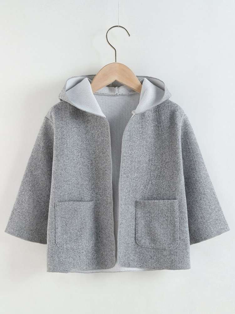 Grey Long Sleeve Pocket Toddler Girl Overcoats 8316