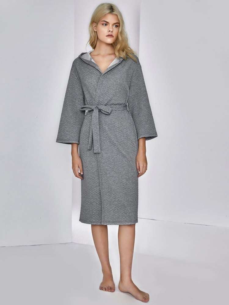  Plain Hooded Grey Women Sleepwear 317