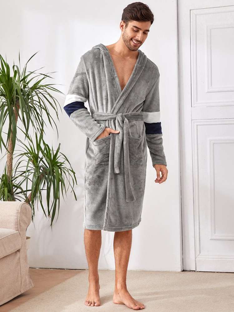 Hooded Casual Colorblock Underwear  Sleepwear 8453