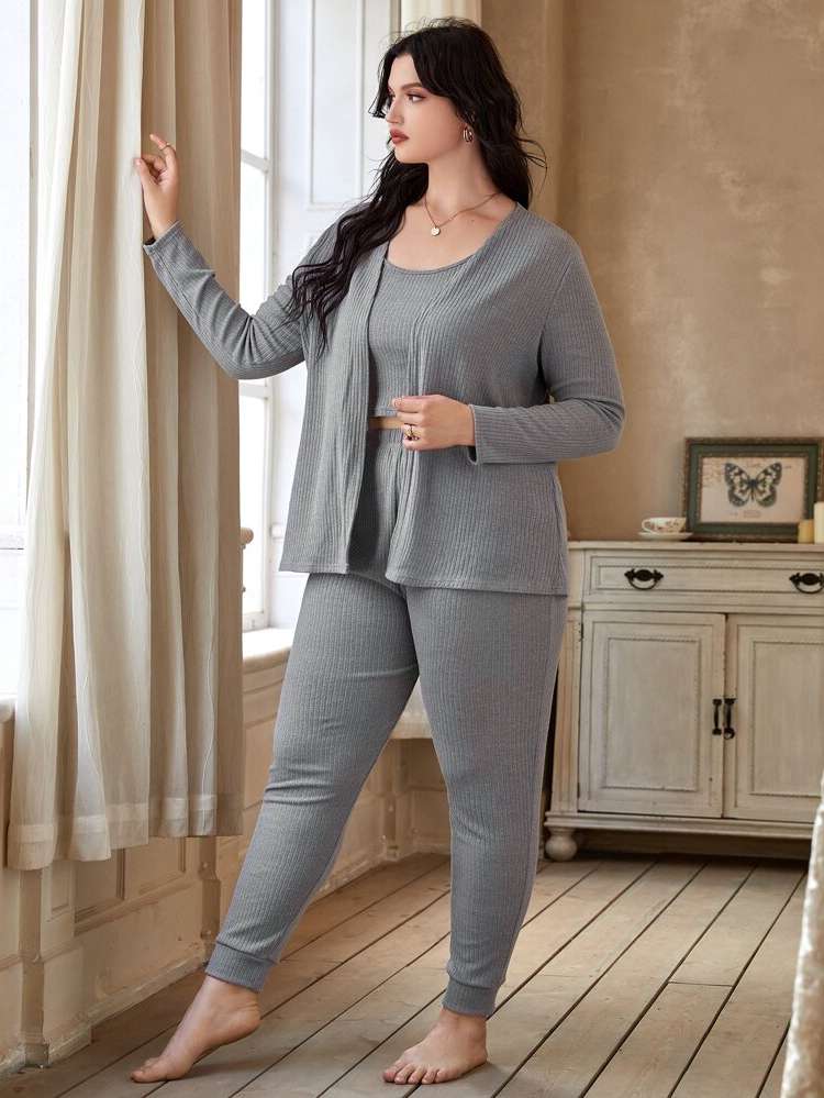 Casual Long Sleeve Rib-Knit Underwear  Sleepwear 1591