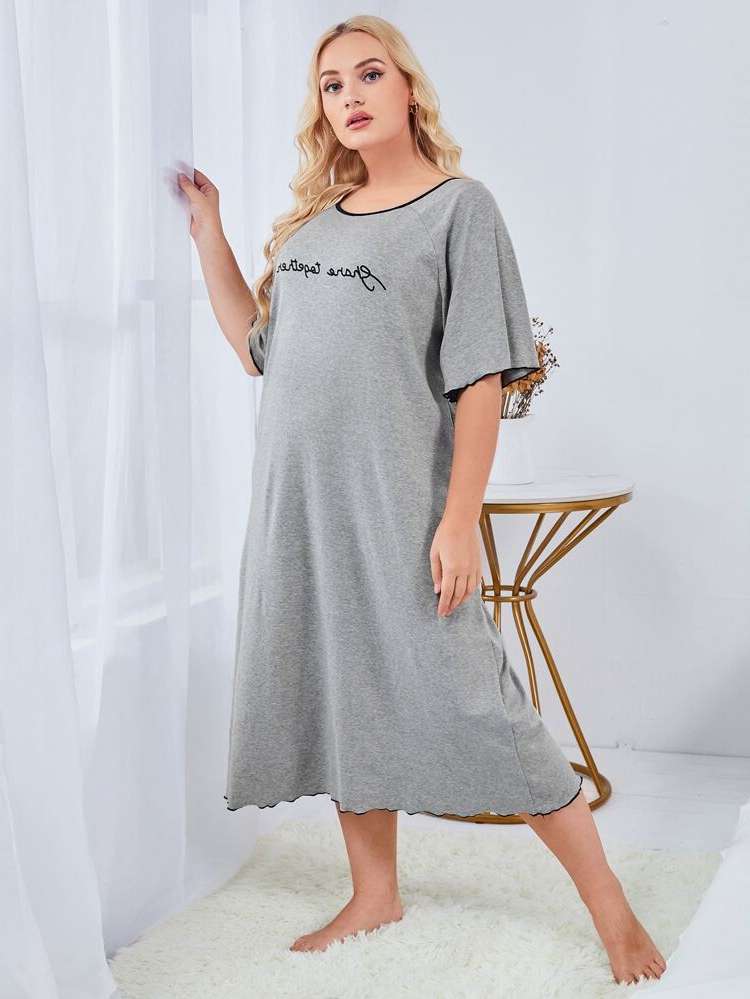  Grey Lettuce Trim Plus Size Nightgowns  Sleepshirts 2849