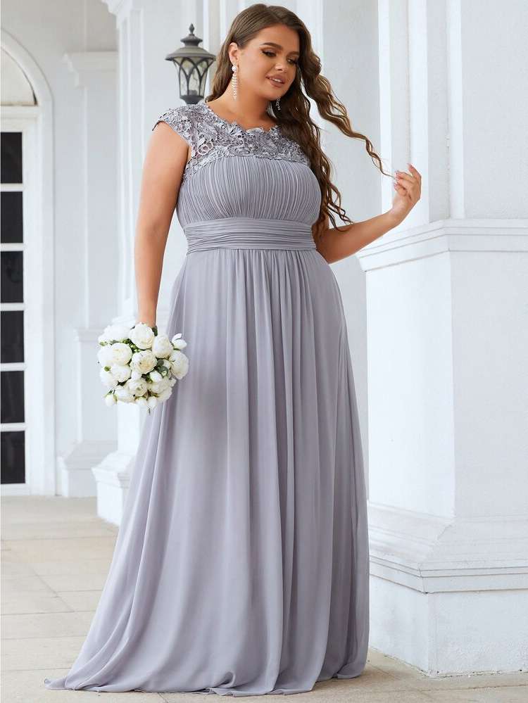  Zipper Grey Maxi Plus Size Wedding Party Wear 8326