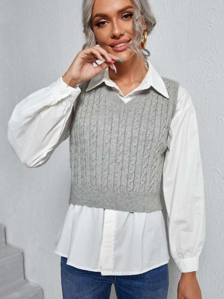 Grey  Casual Women Sweater Vests 3894