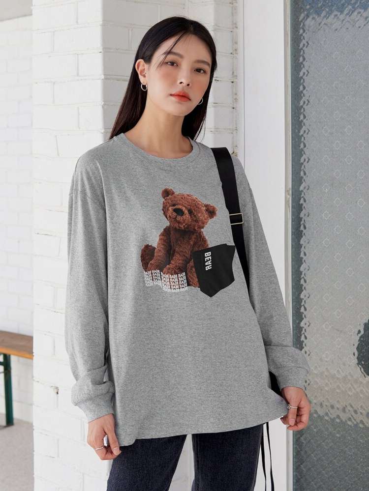 Letter Casual Regular Fit Grey Women T-Shirts 770