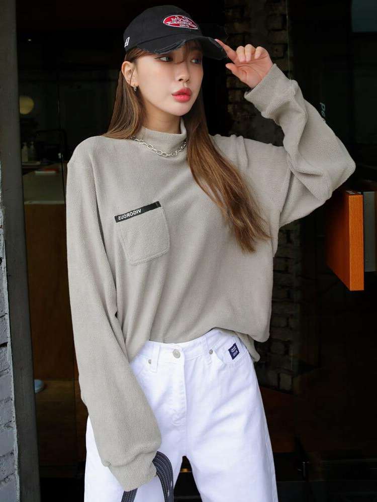 Long Sleeve Letter Casual Patched Women Sweatshirts 9940