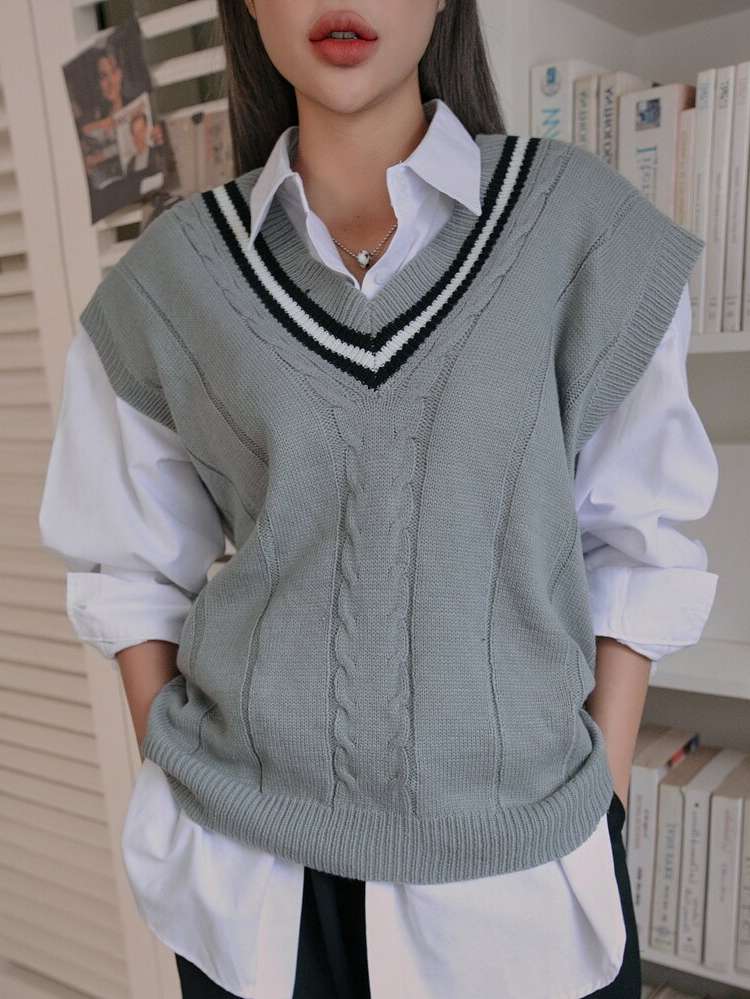  V neck Oversized Women Sweater Vests 2267