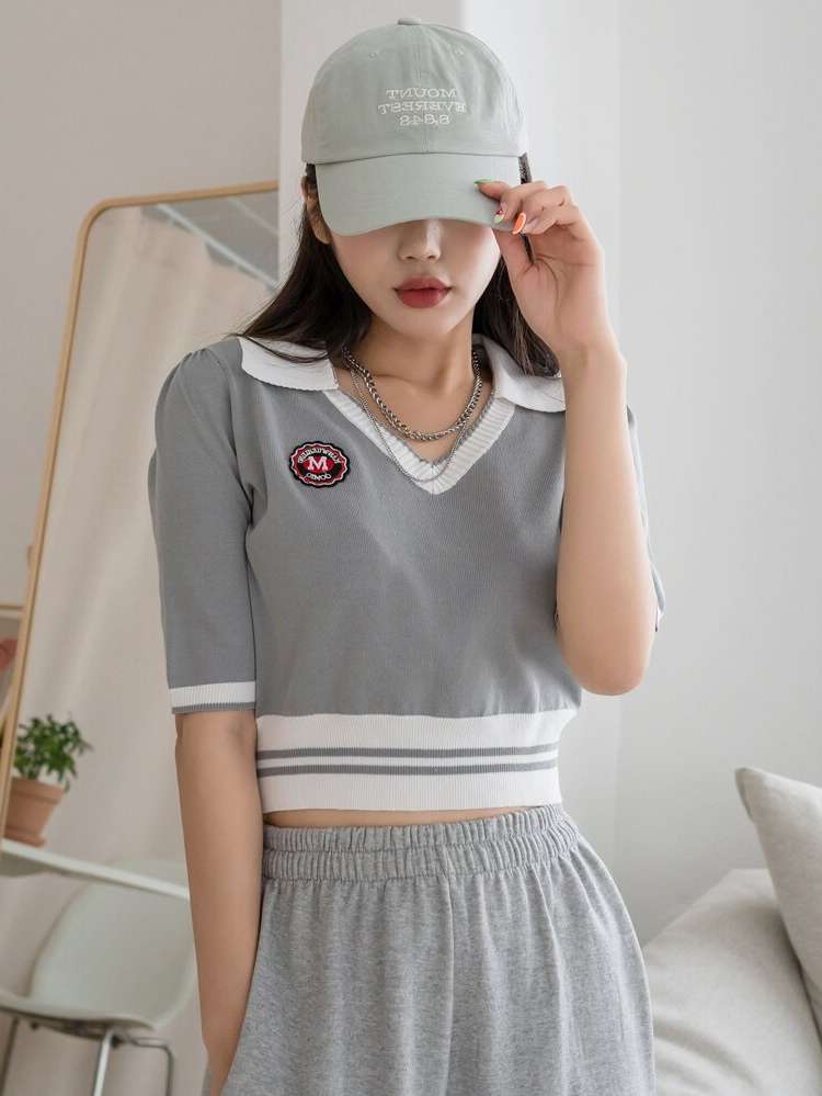  Preppy Short Sleeve Collar Women Knitwear 740